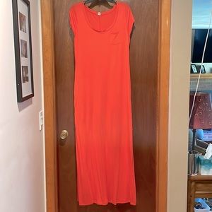 Long coral short sleeve maxi dress